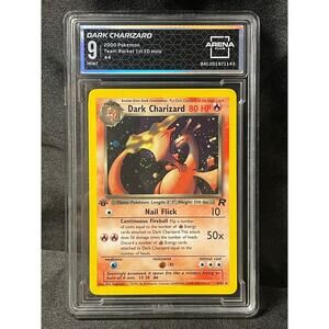 2000 Dark Charizard 1st Edition #4 Pokémon Team Rocket Holo SWIRL Graded MINT 9